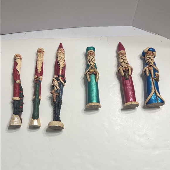 Set of 6 Hand-Carved Wooden Santa Figurines – Rustic...